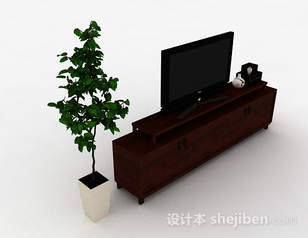 中式风格枣红色电视柜3d模型下载