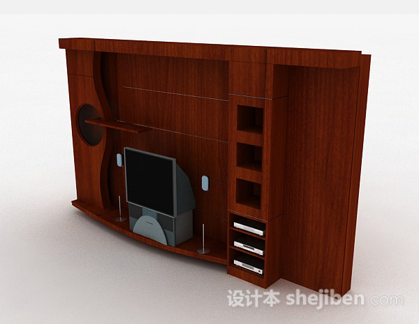 现代风格现代时尚枣红色木质电视柜3d模型下载