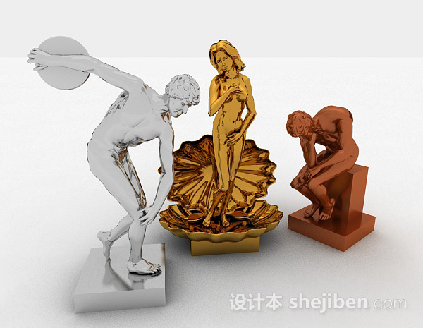 欧式风格金属雕塑人物3d模型下载