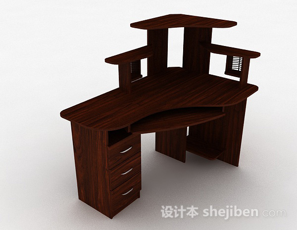 深棕色简约书桌3d模型下载