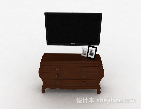 欧式风格欧式风格棕色木质电视储物柜3d模型下载
