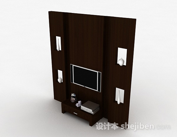 现代风格现代风格木质大气电视背景墙3d模型下载