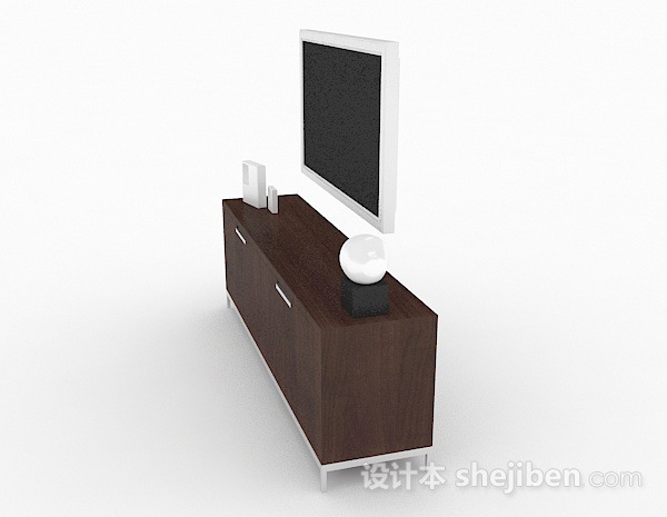 免费棕色木质电视柜3d模型下载