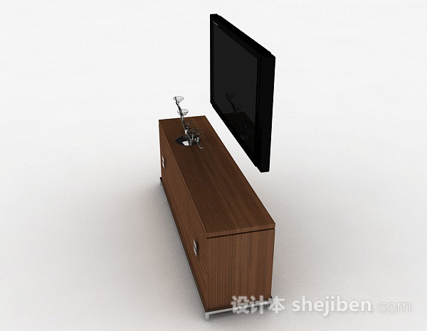 设计本现代风格棕色木质电视柜3d模型下载