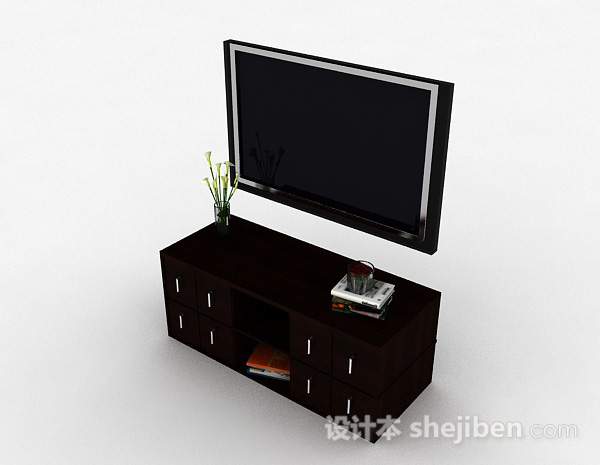 免费现代风格棕色单个木质电视柜3d模型下载