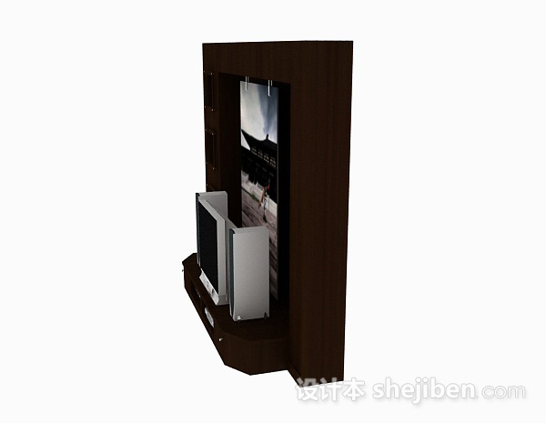 免费现代风格木质电视背景墙3d模型下载