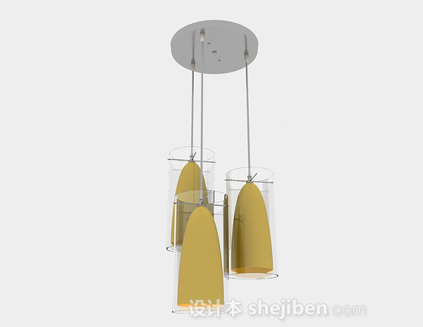 免费现代风格暖黄色锥形吊灯3d模型下载