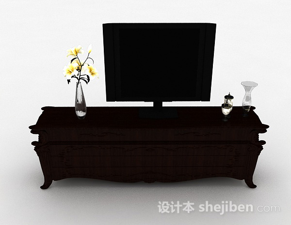 中式风格中式风格黑色雕花电视柜3d模型下载