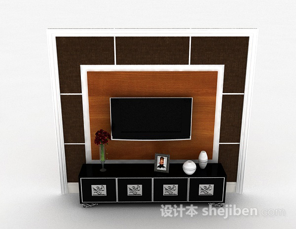 现代风格现代风格黑色电视储物柜3d模型下载