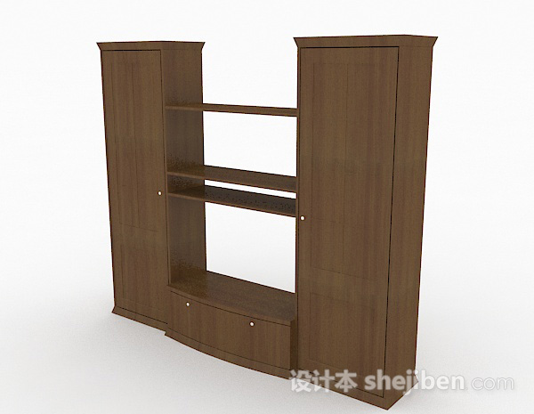 现代风格家居棕色木质电视柜3d模型下载