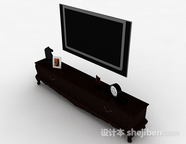 设计本黑色挂壁式电视机3d模型下载