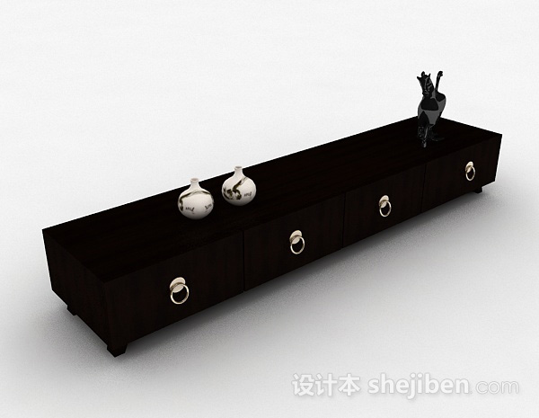 中式风格黑色木纹电视柜3d模型下载