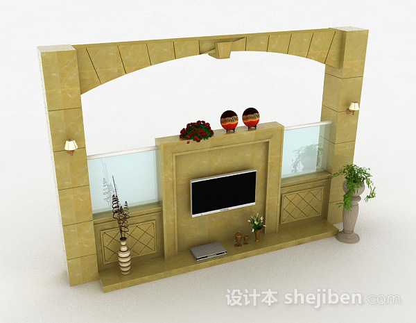 欧式风格石质电视背景墙3d模型下载