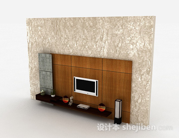 现代风格现代风格木质条纹电视背景墙3d模型下载