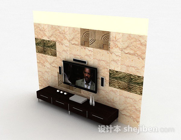 现代风格现代时尚花纹墙砖电视背景墙3d模型下载