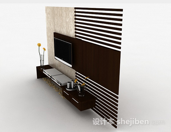 免费现代风格木质镂空电视柜3d模型下载