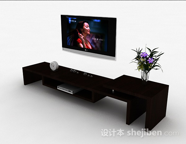 现代风格挂壁式液晶电视机3d模型下载