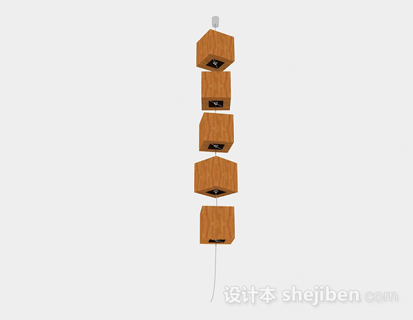 设计本日式木质吊灯3d模型下载