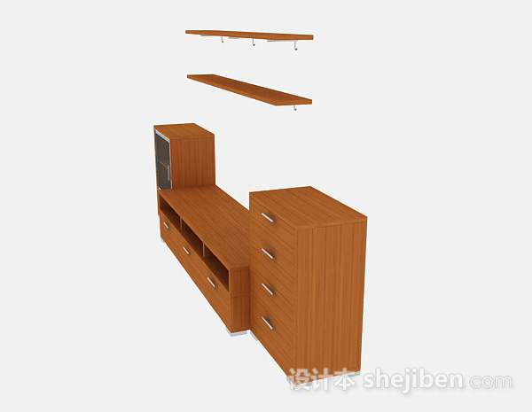 设计本棕色木质电视柜3d模型下载
