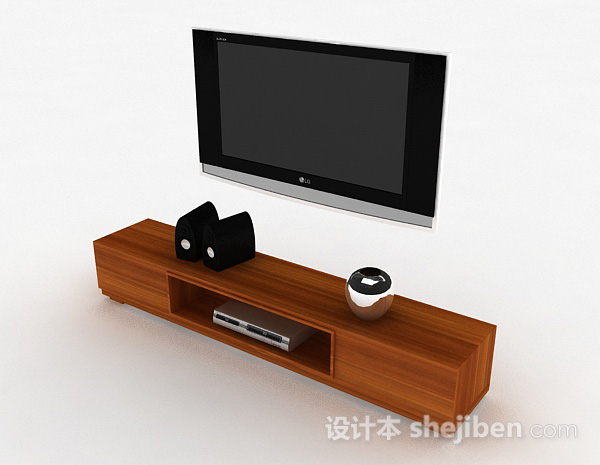 免费现代风格棕色长款电视柜3d模型下载