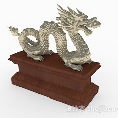 中式风格金属银色龙雕刻3d模型下载