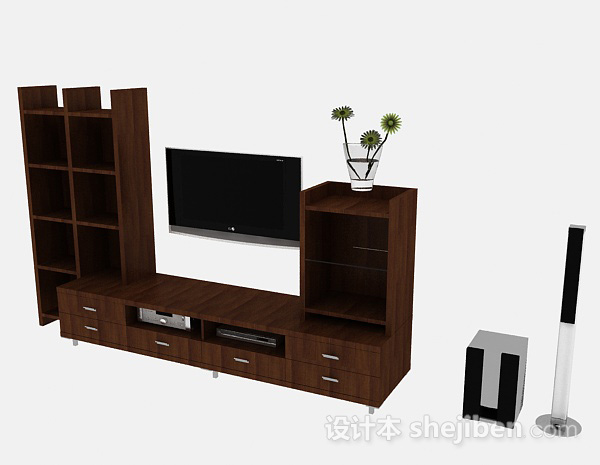 免费棕色电视柜3d模型下载