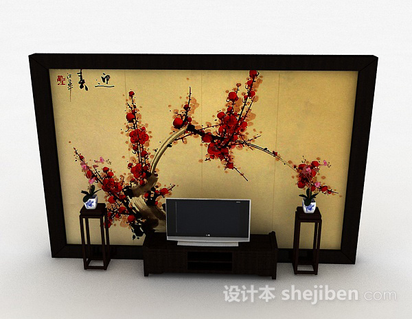 中式风格中式风格传统木质组合电视柜3d模型下载