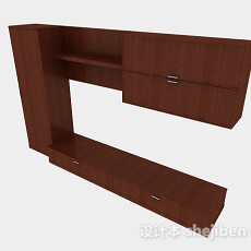 棕色简约木质电视柜3d模型下载
