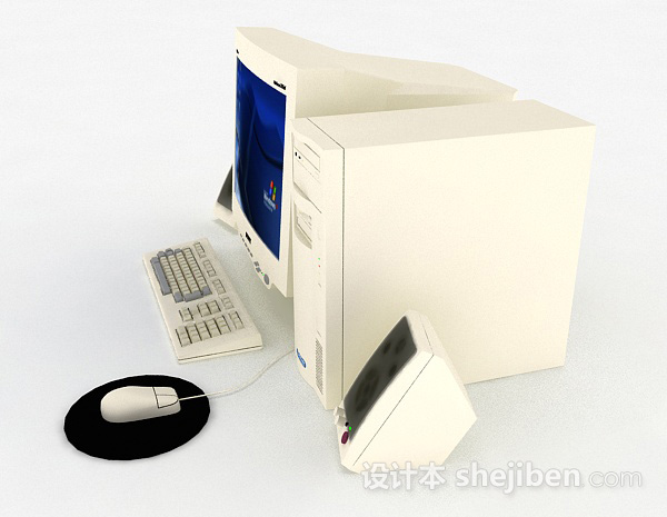 设计本白色台式电脑3d模型下载
