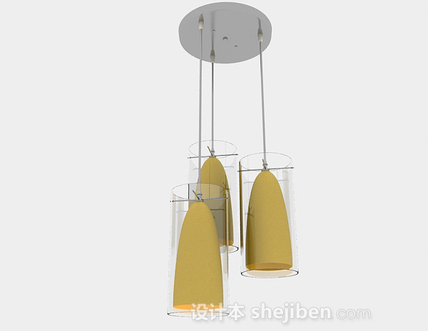 设计本现代风格暖黄色锥形吊灯3d模型下载