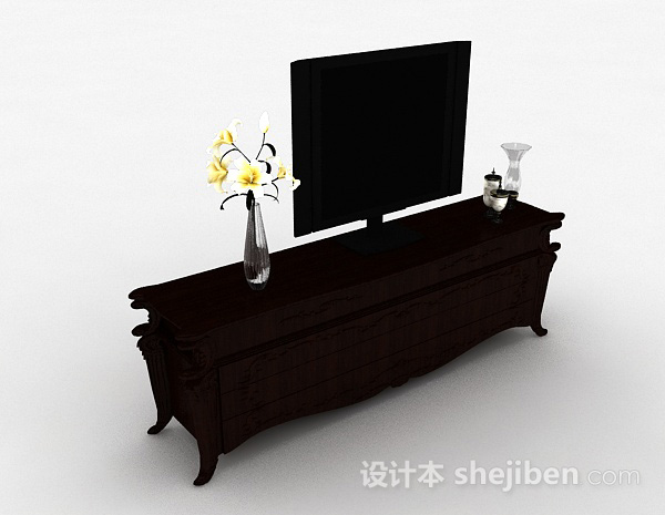 中式风格黑色雕花电视柜