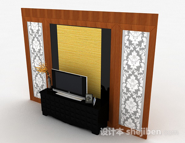 免费欧式风格黑色时尚木质电视柜3d模型下载