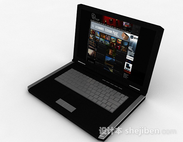 现代风格黑色笔记本电脑3d模型下载