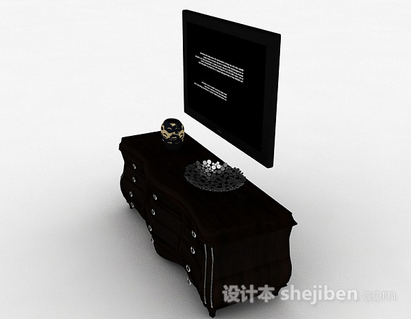 设计本欧式风格黑色电视储物柜3d模型下载