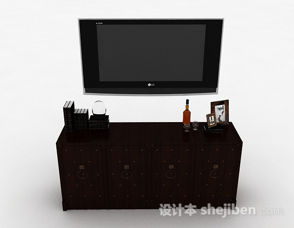 中式风格中式风格传统棕色木质电视柜3d模型下载