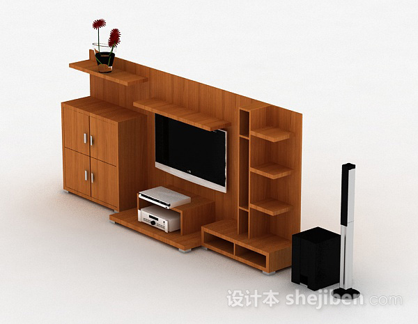 免费现代风格浅色木质花纹电视柜3d模型下载