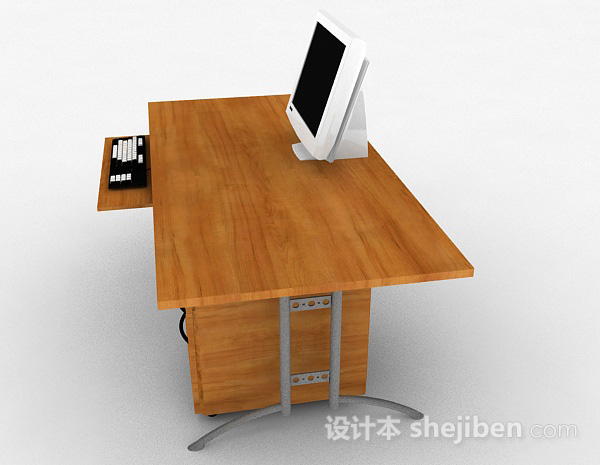 设计本黄棕色木质书桌3d模型下载