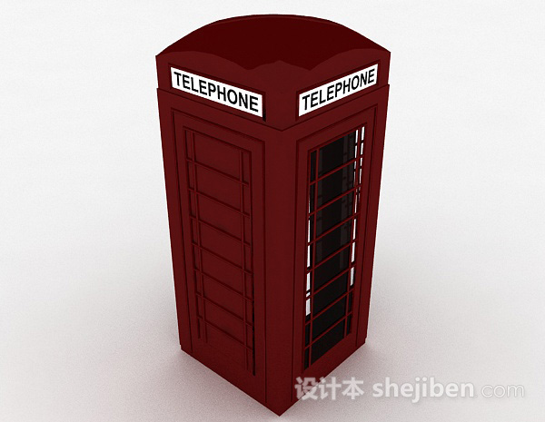 设计本欧式红色室外电话亭3d模型下载