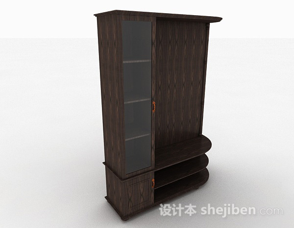 免费深棕色木质电视柜3d模型下载