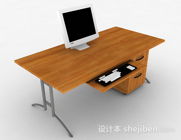黄棕色木质书桌3d模型下载