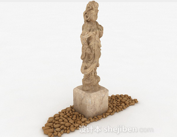 中式风格石刻古代仕女雕像3d模型下载