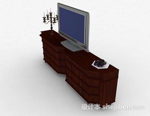 设计本欧式风格枣红色家居电视柜3d模型下载