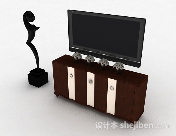 免费欧式风格棕色雕花电视柜3d模型下载