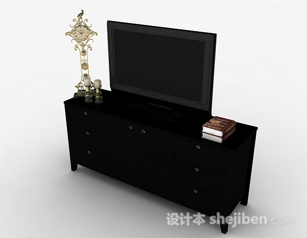 免费现代风格黑色电视柜3d模型下载