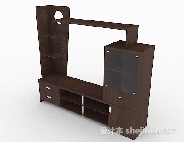 现代风格棕色木质电视柜3d模型下载