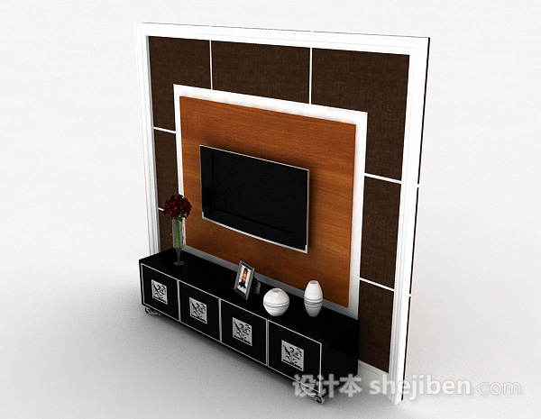 免费现代风格黑色电视储物柜3d模型下载