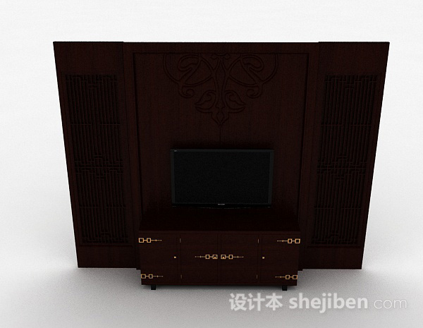 中式风格中式风格棕色木质电视柜3d模型下载