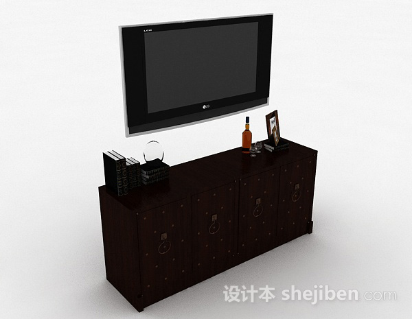 中式风格传统棕色木质电视柜