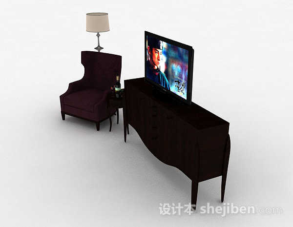 欧式风格欧式风格黑色组合电视柜3d模型下载