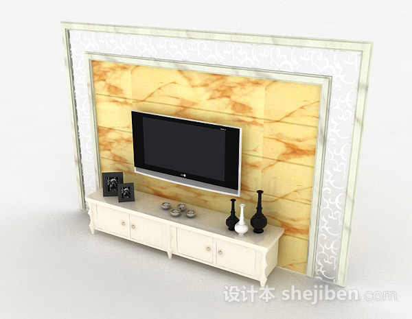 免费现代风格白色烤漆面木质电视柜3d模型下载